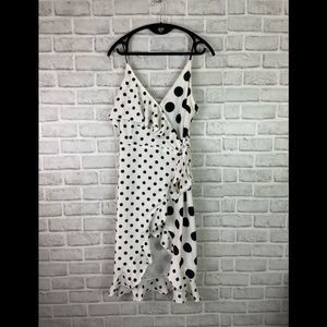 Do + Be Black & White Polka Dot Wrap Dress Ties at Side Spaghetti Strap Size